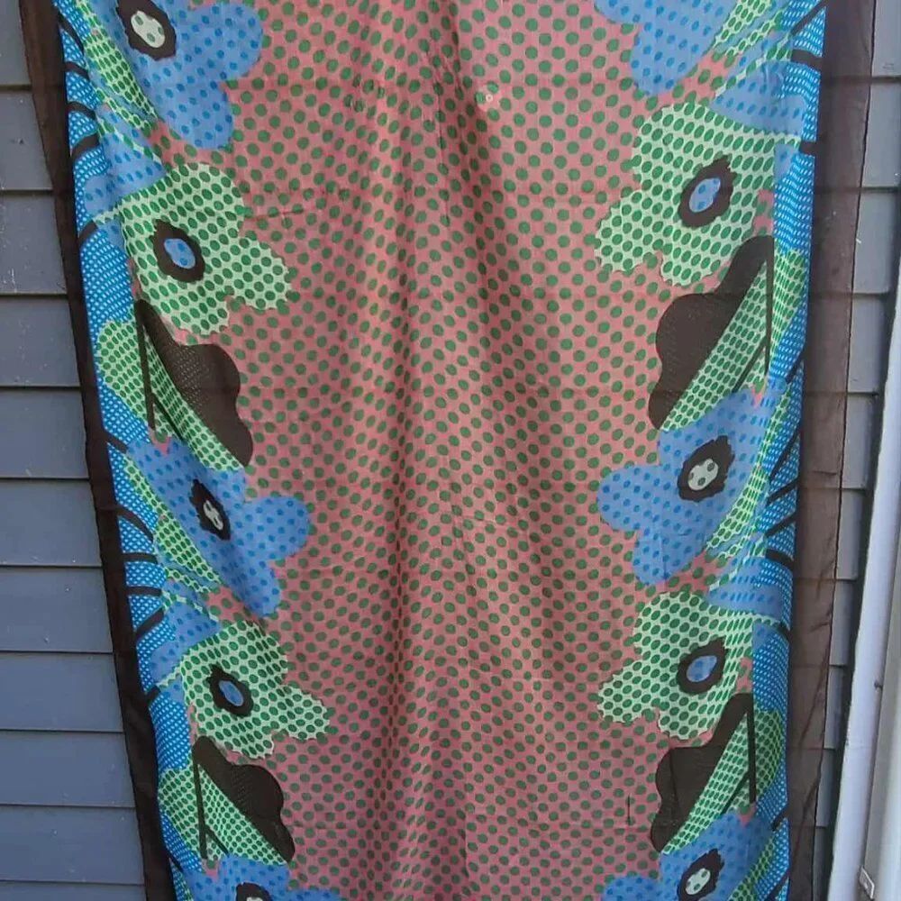 100% Polyester Orange Green Brown Blue Large Scarf